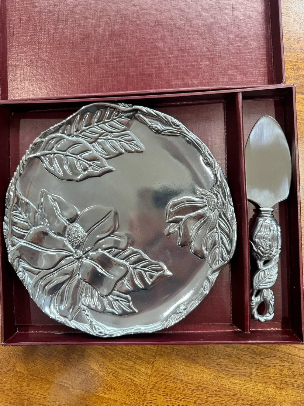 Arthur Court Silver-Tone Magnolia Cheese Plate with Matching Server